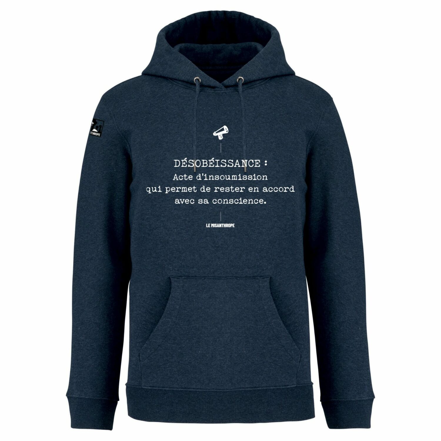 Sweat à capuche militant navy blue heather desobeissance