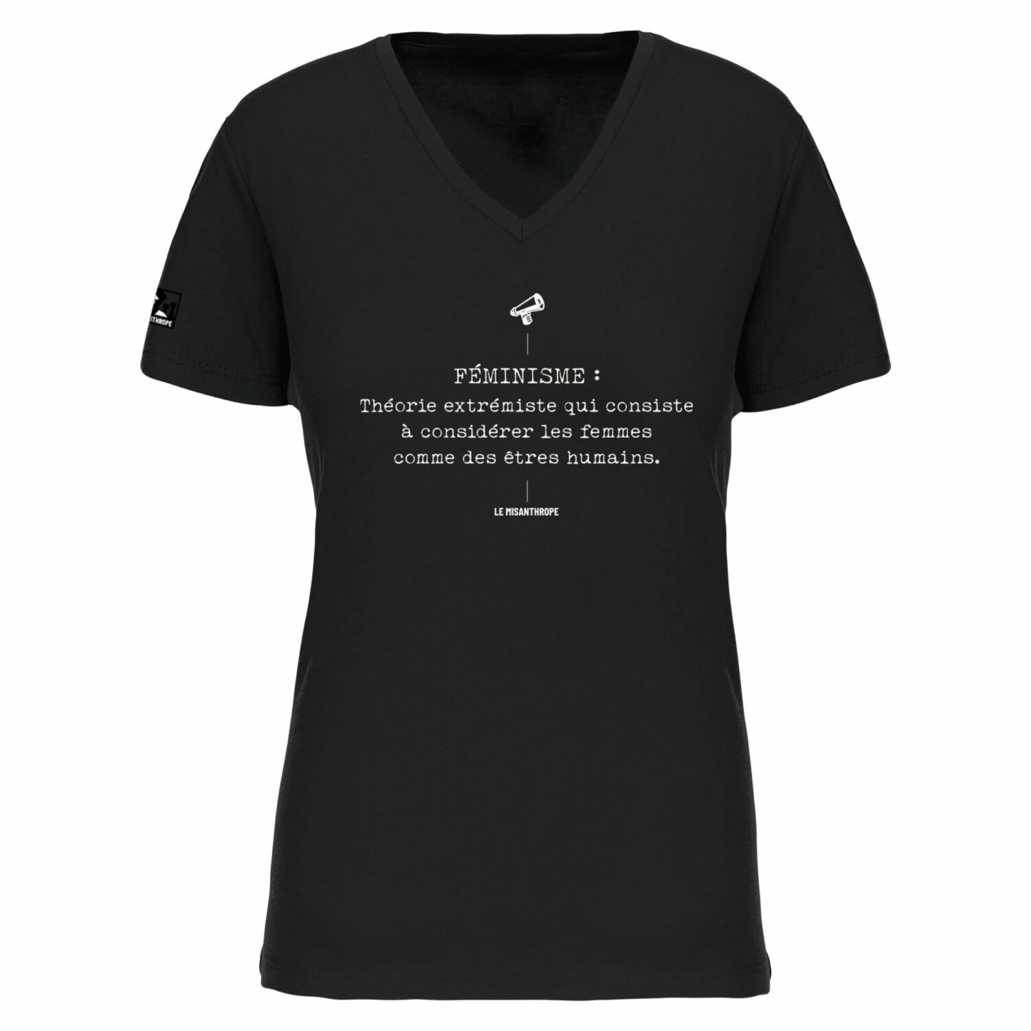 t-shirt féministe col V avec impression Définition du féminisme – vêtement engagé pour l’égalité femmes hommes et la lutte féministe.