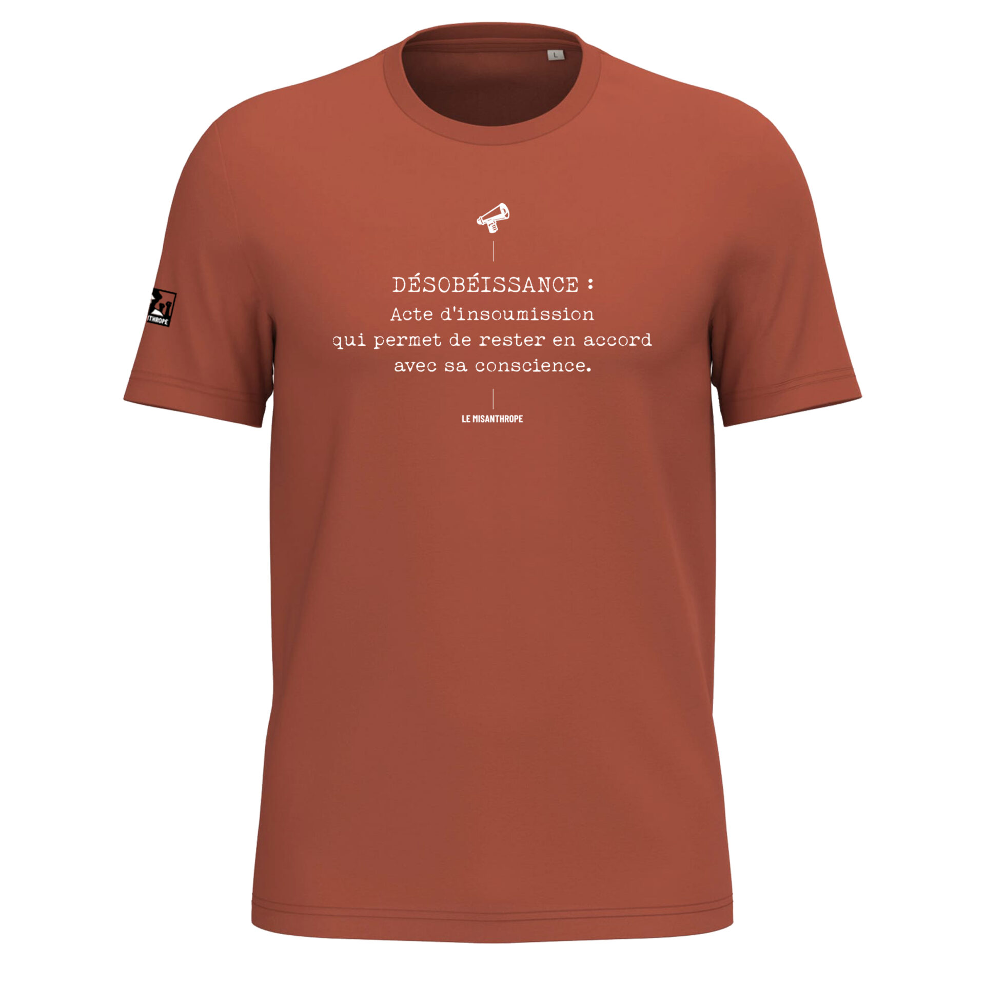 T-shirt militant en coton bio "Désobéissance", une création engagée et éthique de la marque Le Misanthrope.