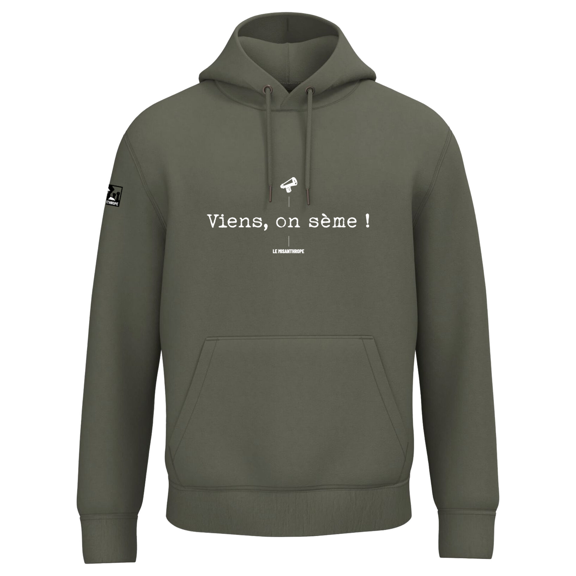 Sweat bio "Viens, on sème" à capuche - Vêtement engagé Le Misanthrope Sweat à capuche en coton bio "Viens, on sème" - Vêtement militant Le Misanthrope
