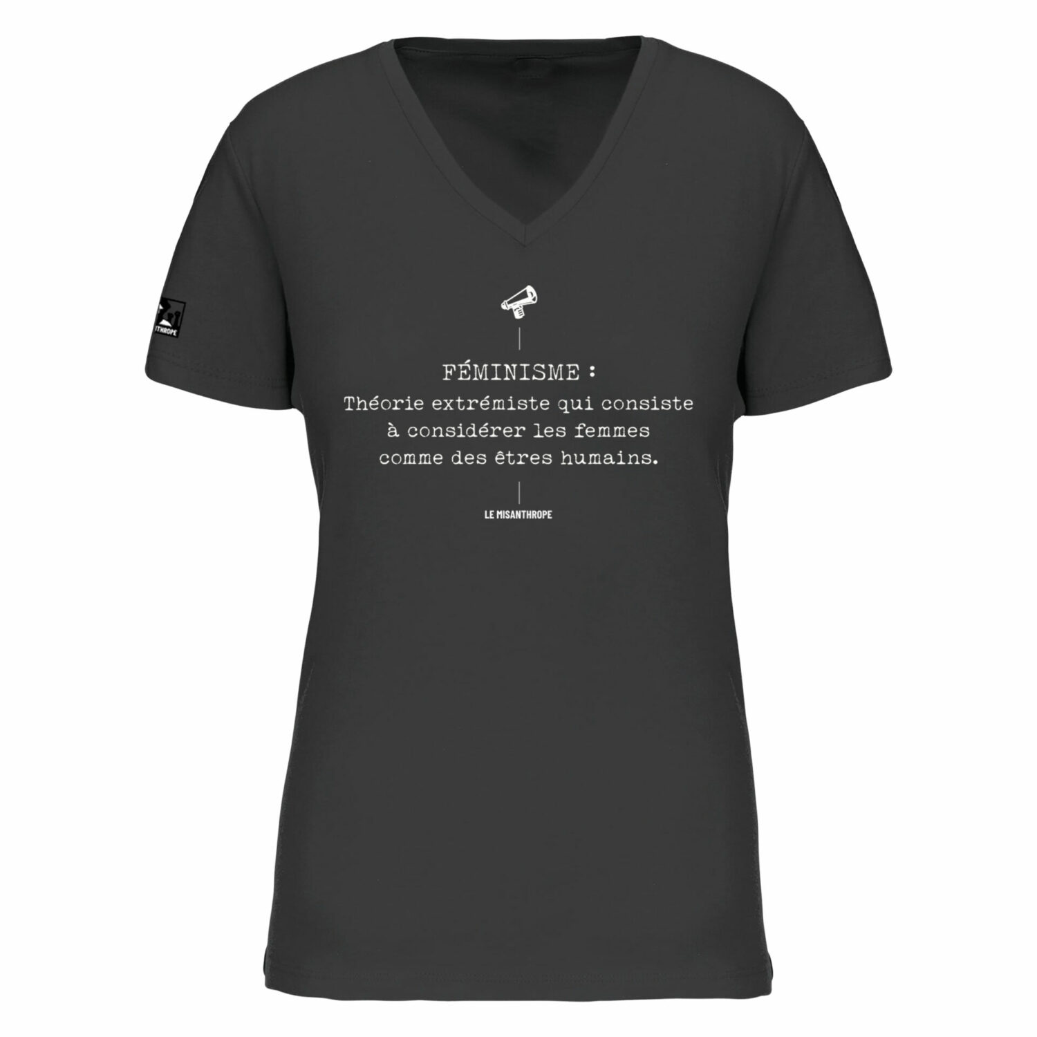 t-shirt féministe col V avec impression Définition du féminisme – vêtement engagé pour l’égalité femmes hommes et la lutte féministe.