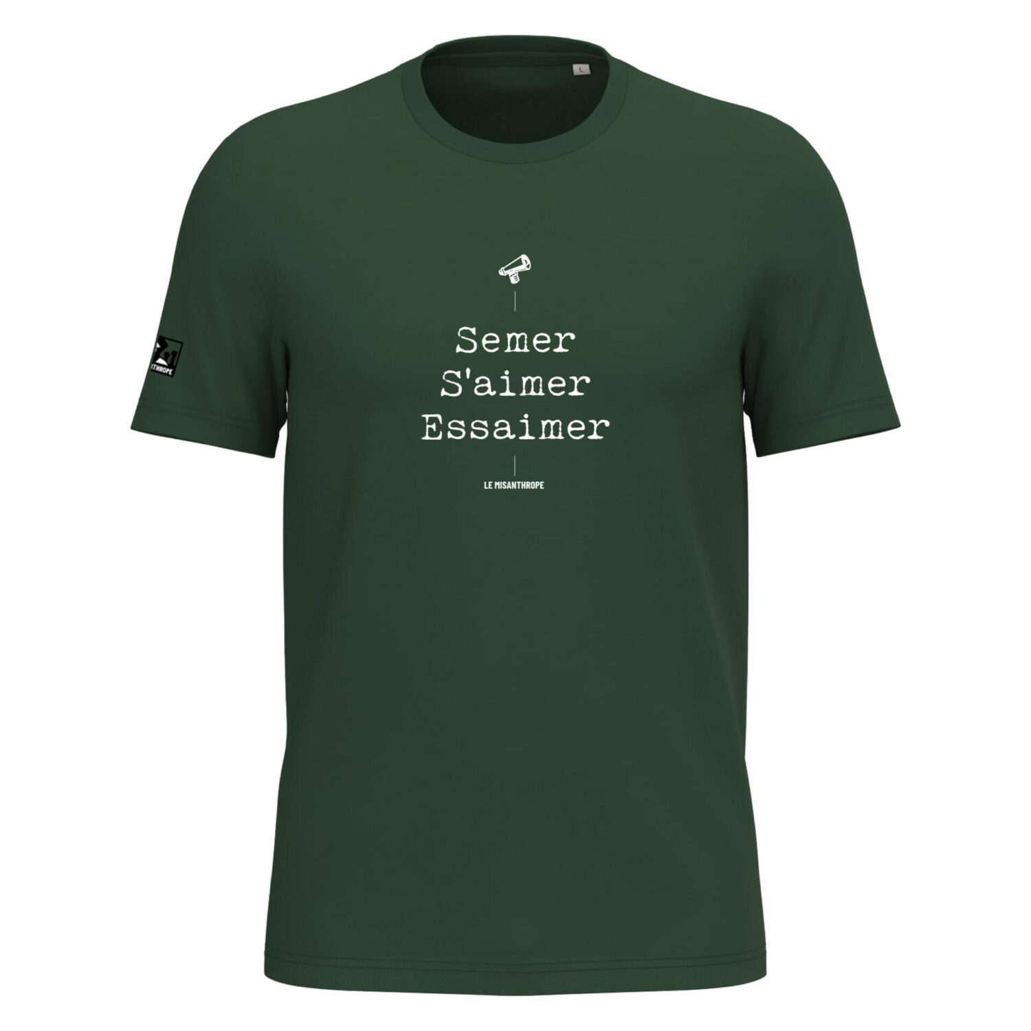T-shirt militant "Semer, s'aimer, essaimer" en coton bio, créé par Le Misanthrope, pour un message poétique et engagé.
