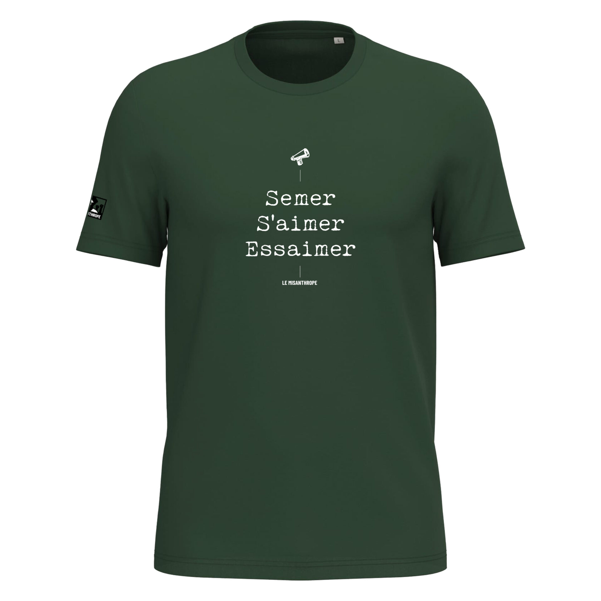 T-shirt militant "Semer, s'aimer, essaimer" en coton bio, créé par Le Misanthrope, pour un message poétique et engagé.