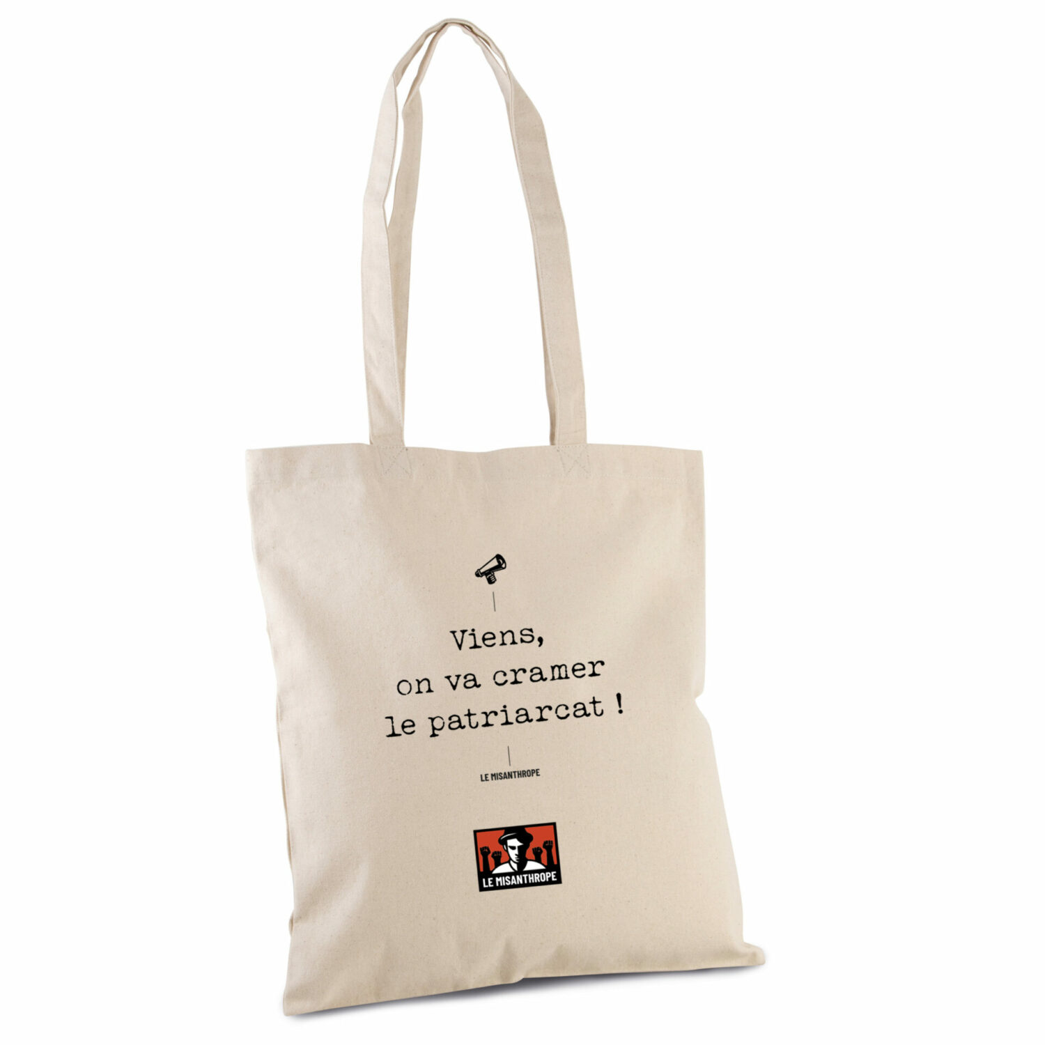 tote bag féministe en coton bio avec slogan militant "Viens on va cramer le patriarcat" – accessoire éthique et engagé