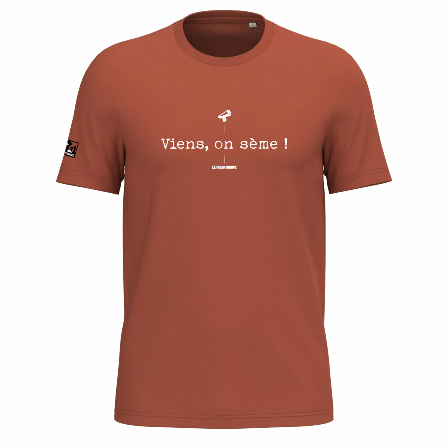 T-shirt militant en coton bio "Viens, on sème" créé par Le Misanthrope, un message engagé pour la préservation de l’environnement.
