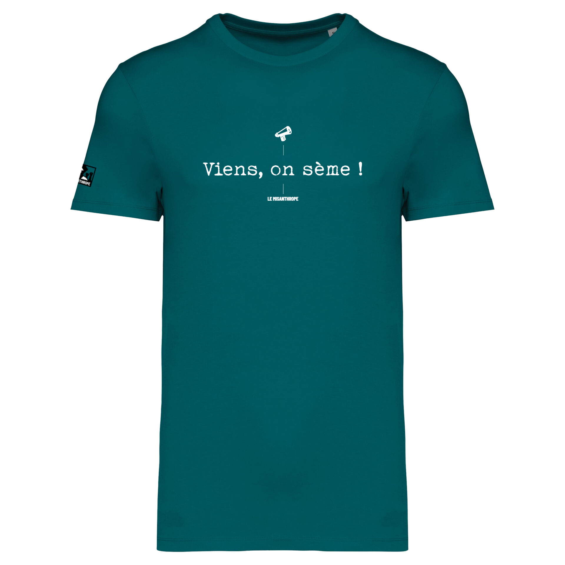 T-shirt militant en coton bio "Viens, on sème" créé par Le Misanthrope, un message engagé pour la préservation de l’environnement.