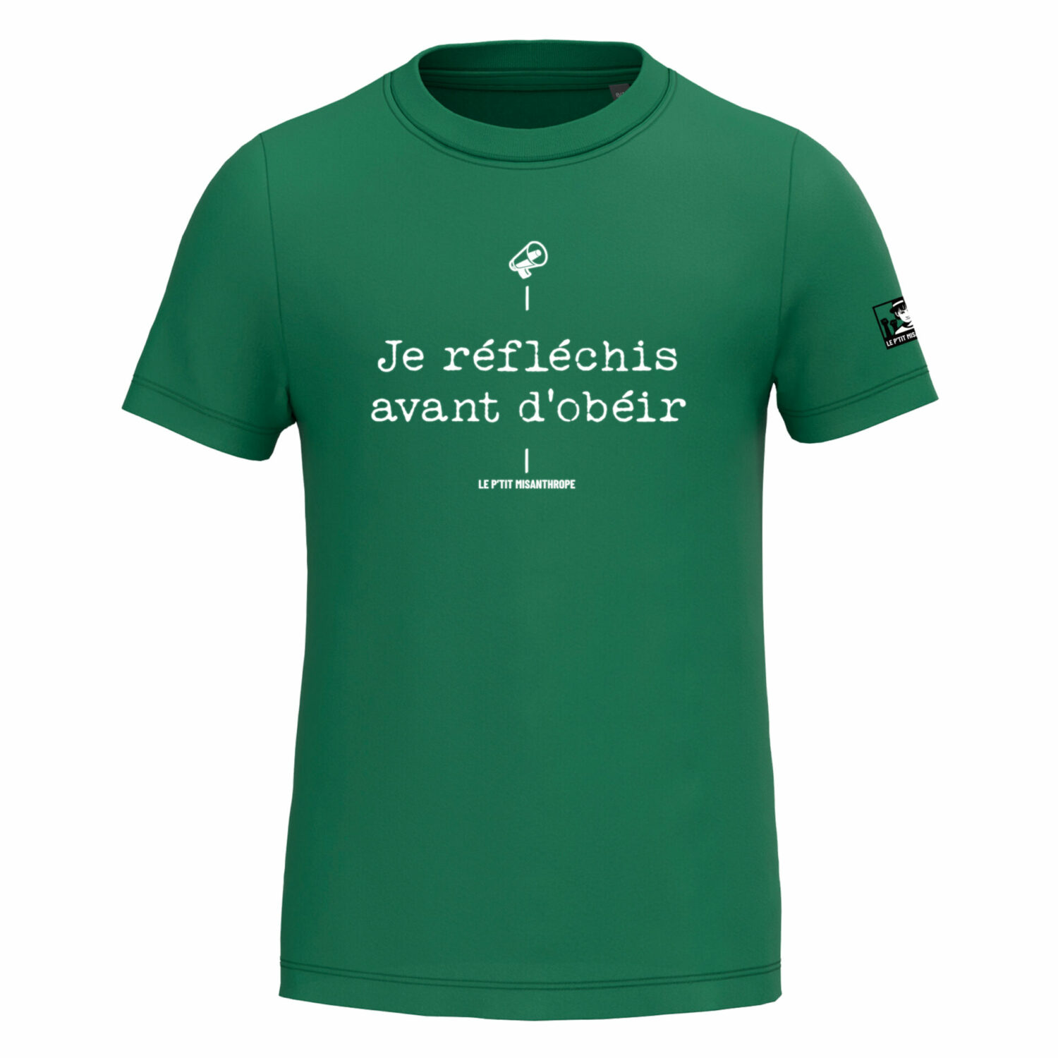 T-shirt enfant militant je réfléchis avant d’obéir en coton bio, message critique et engagé