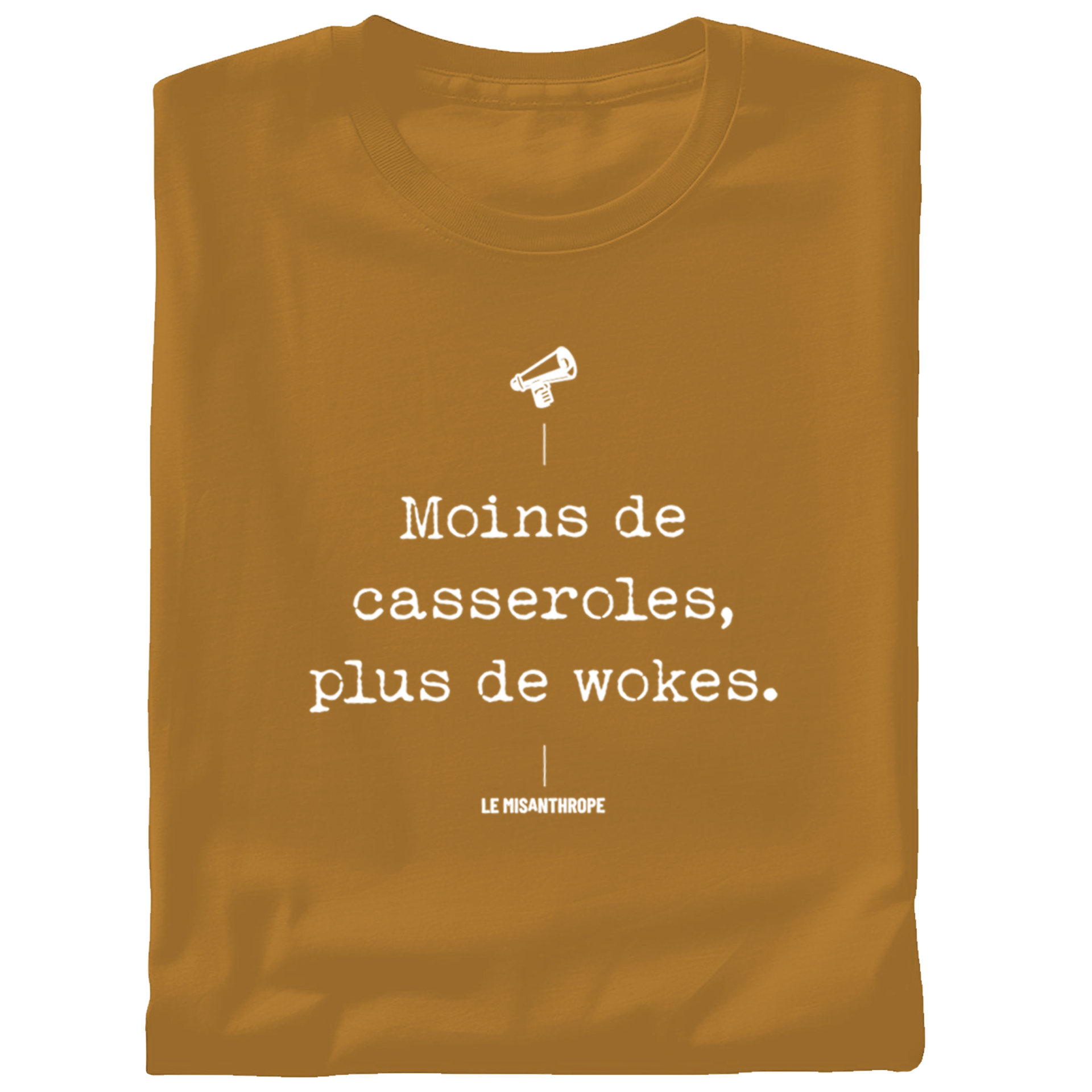 T-shirt militant « Moins de casseroles, plus de wokes » en coton bio GOTS – vêtement engagé contre les politiques répressives et pour un militantisme progressiste.