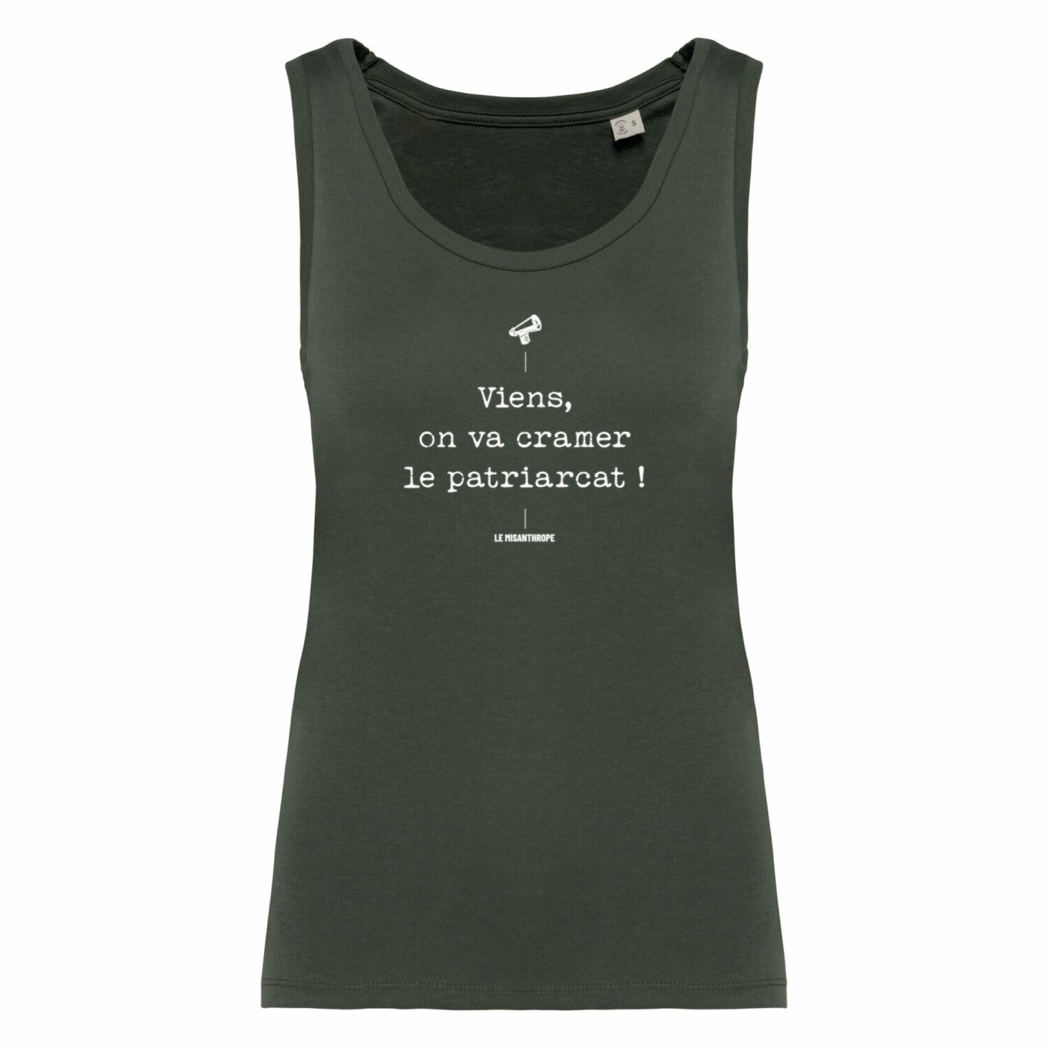 Débardeur féministe coton bio « Viens, on va cramer le patriarcat » – vêtement militant Le Misanthrope