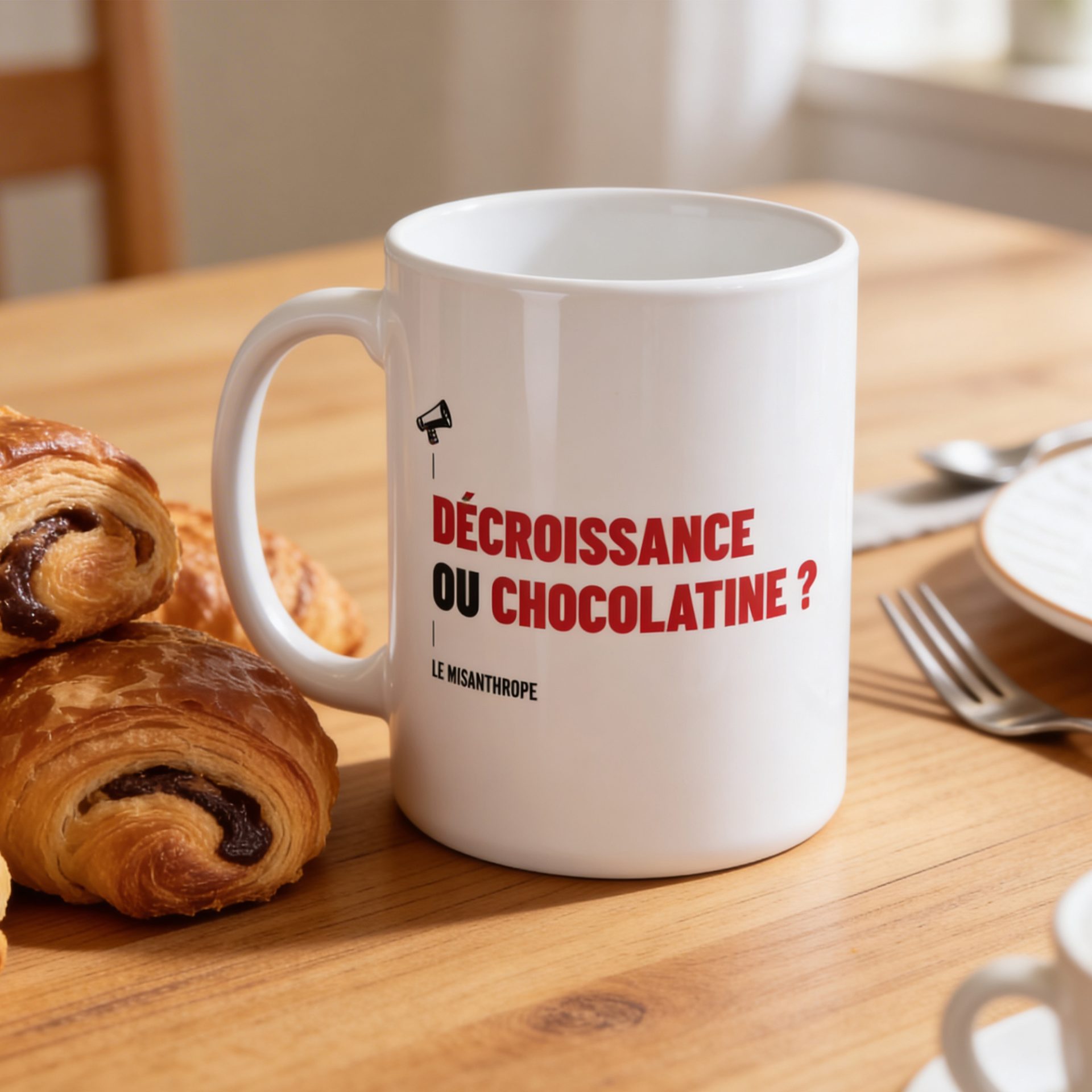 Mug militant écologie humour “Décroissance ou chocolatine” tasse engagée Le Misanthrope