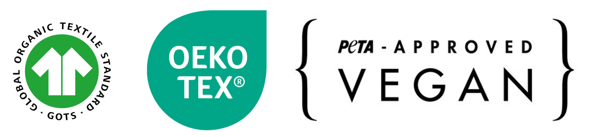 Labels GOTS OEKO-TEX Vegan PETA