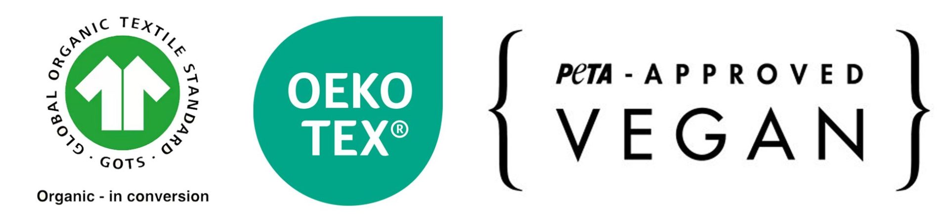 Labels GOTS en conversion OEKO-TEX Vegan PETA