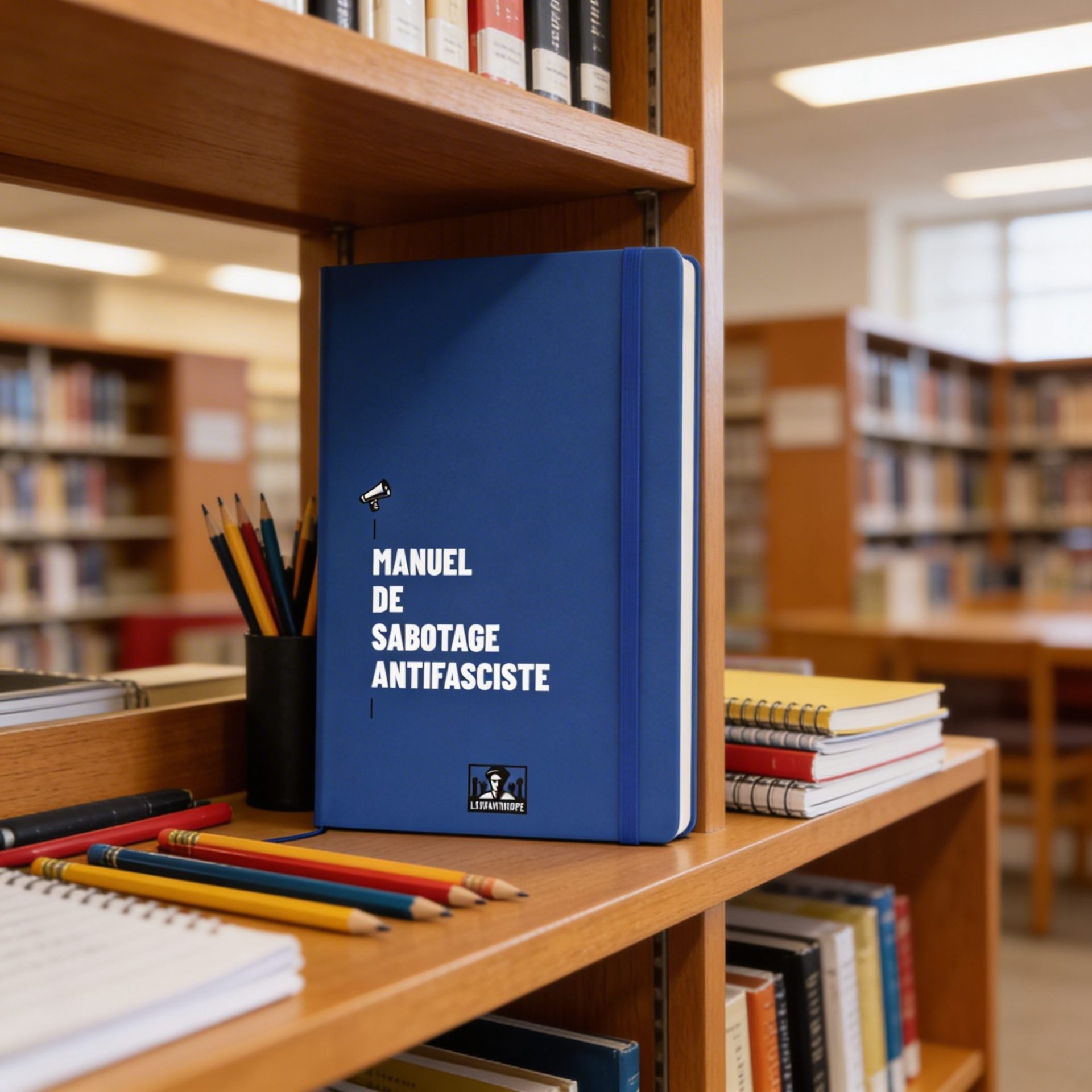 cahier militant A5 manuel de sabotage antifasciste couverture bleue similicuir