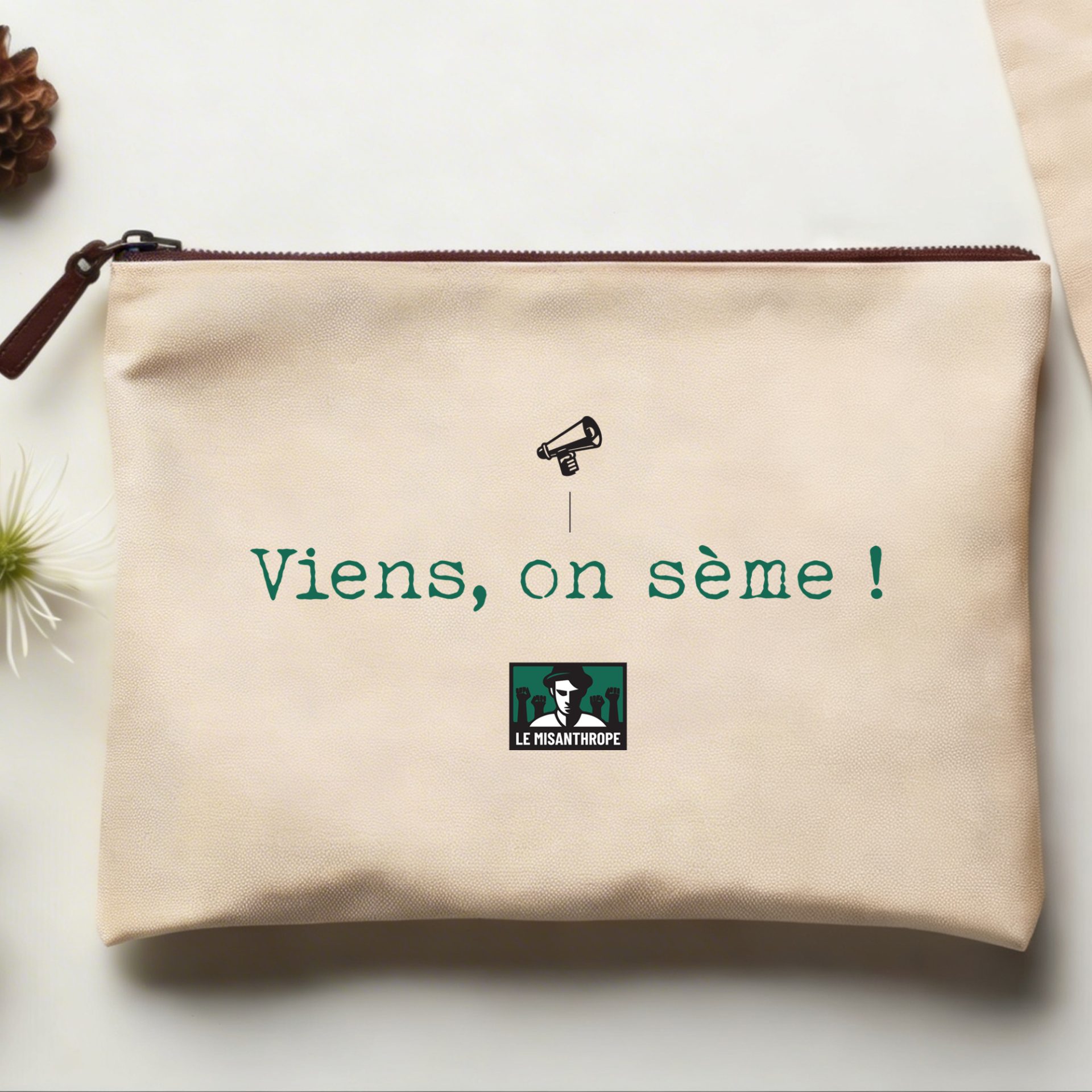 Pochette militante coton écru Viens on sème