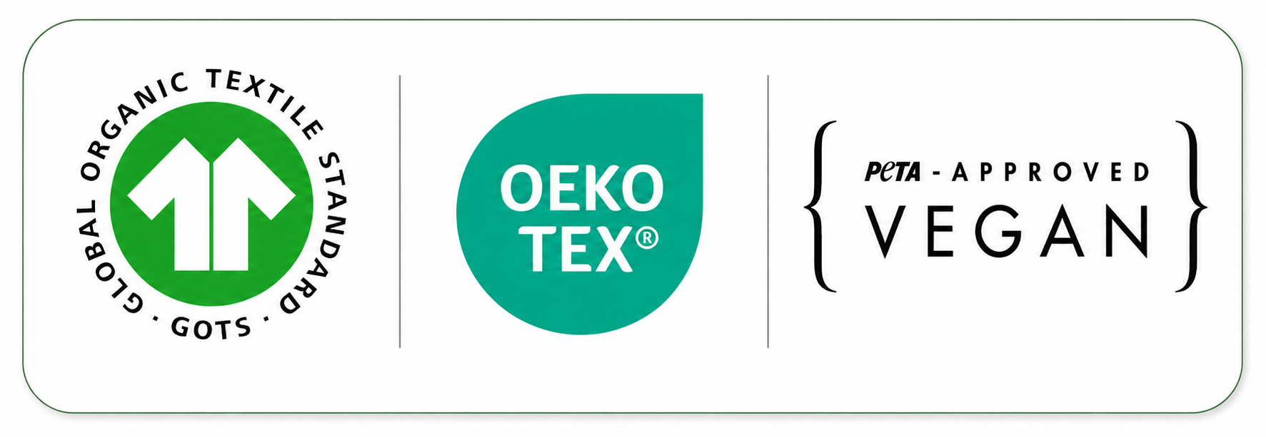Labels GOTS OEKO-TEX Vegan PETA
