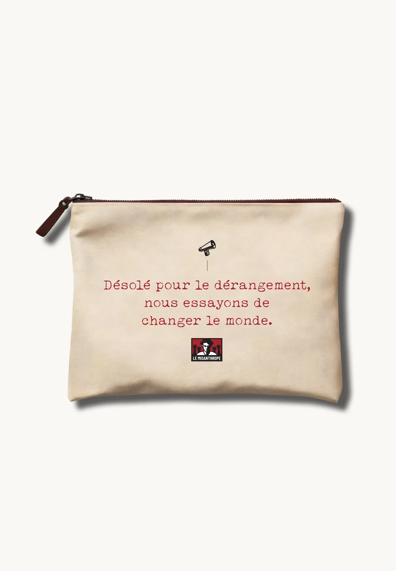 Pochette militante coton écru Désolé pour le dérangement nous essayons de changer le monde