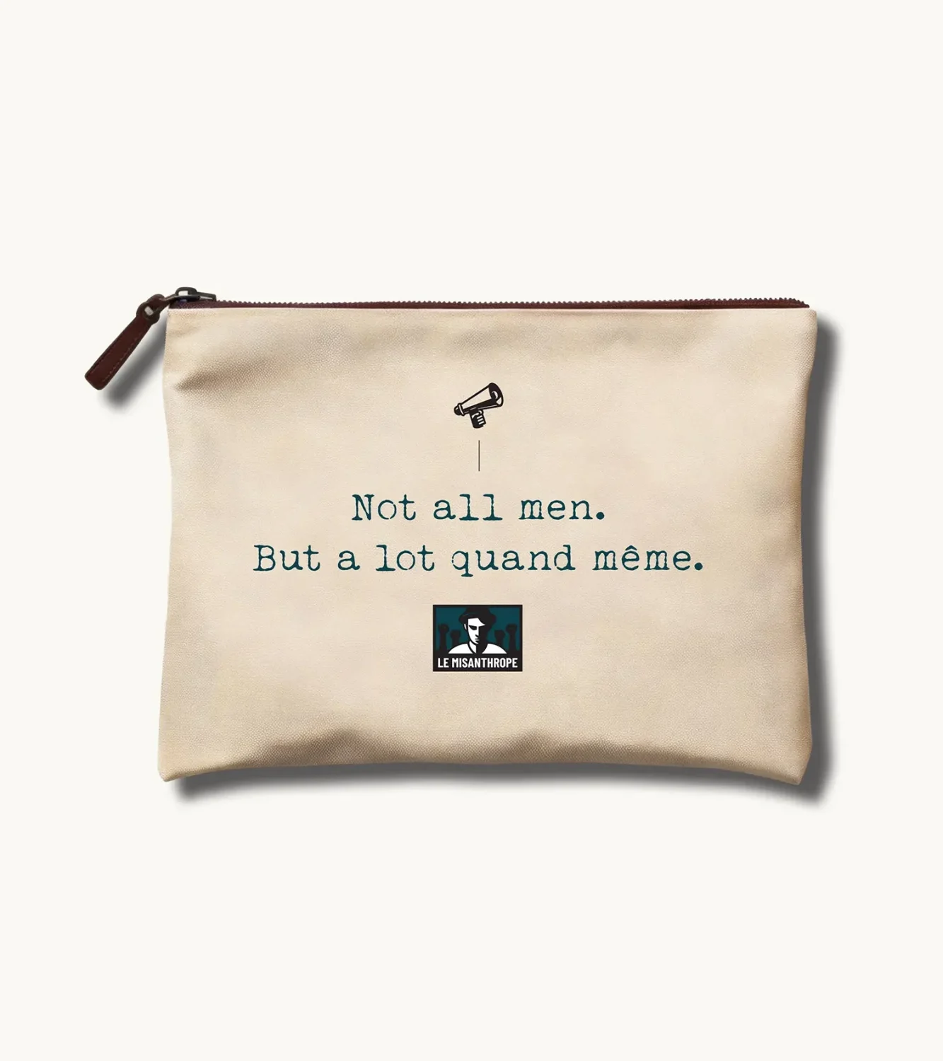Pochette féministe coton écru Not all men but a lot quand même