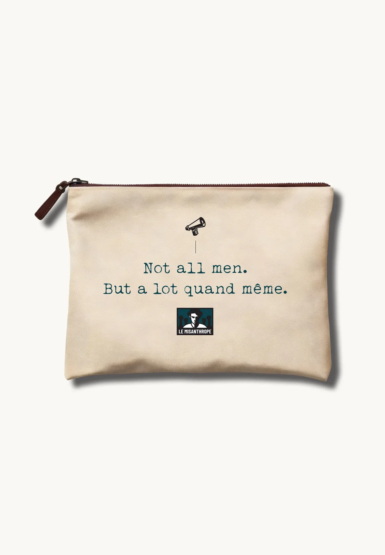 Pochette féministe coton écru Not all men but a lot quand même