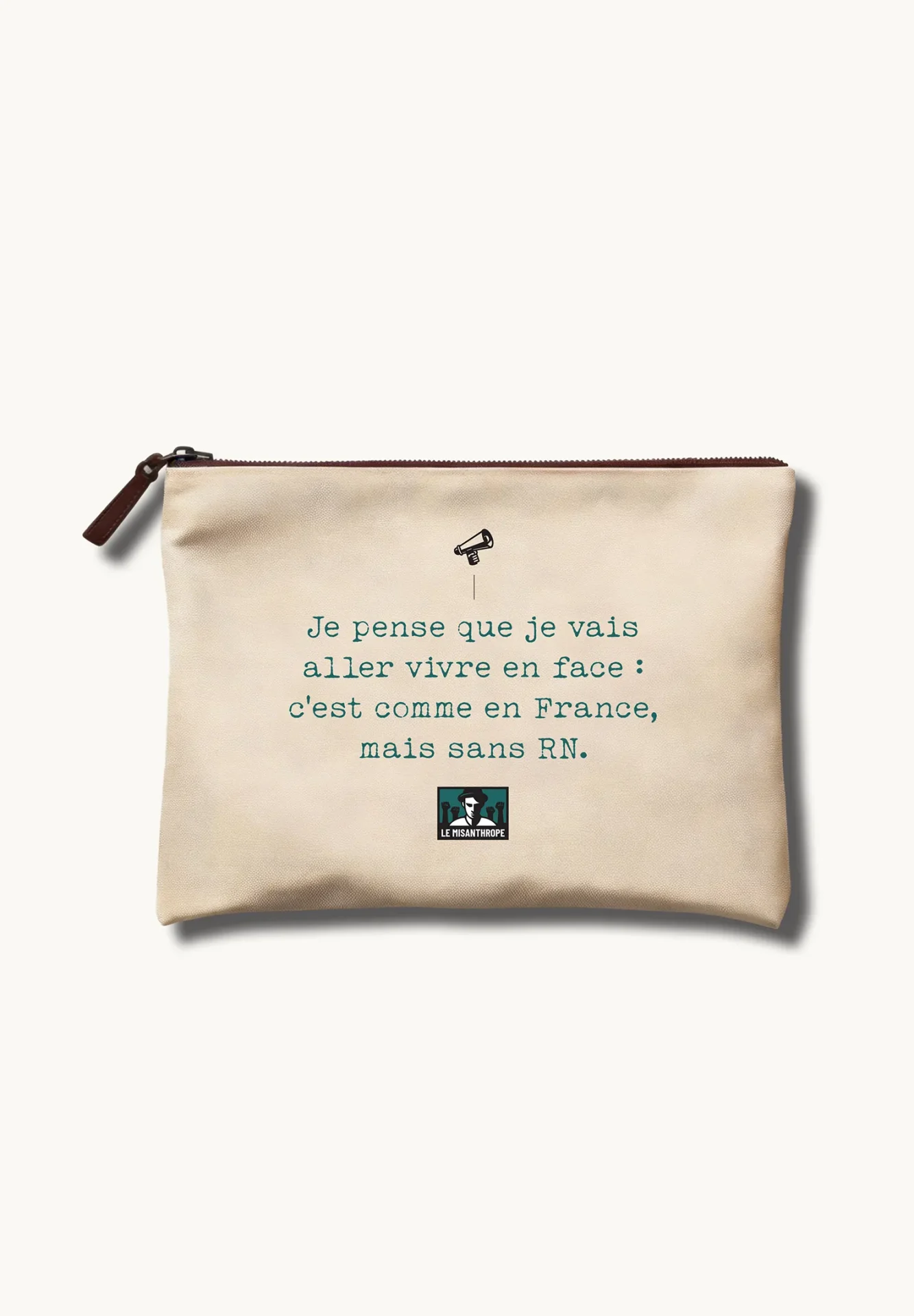 Pochette militante coton écru Je pense que je vais aller vivre en FACE c’est comme en France mais sans RN