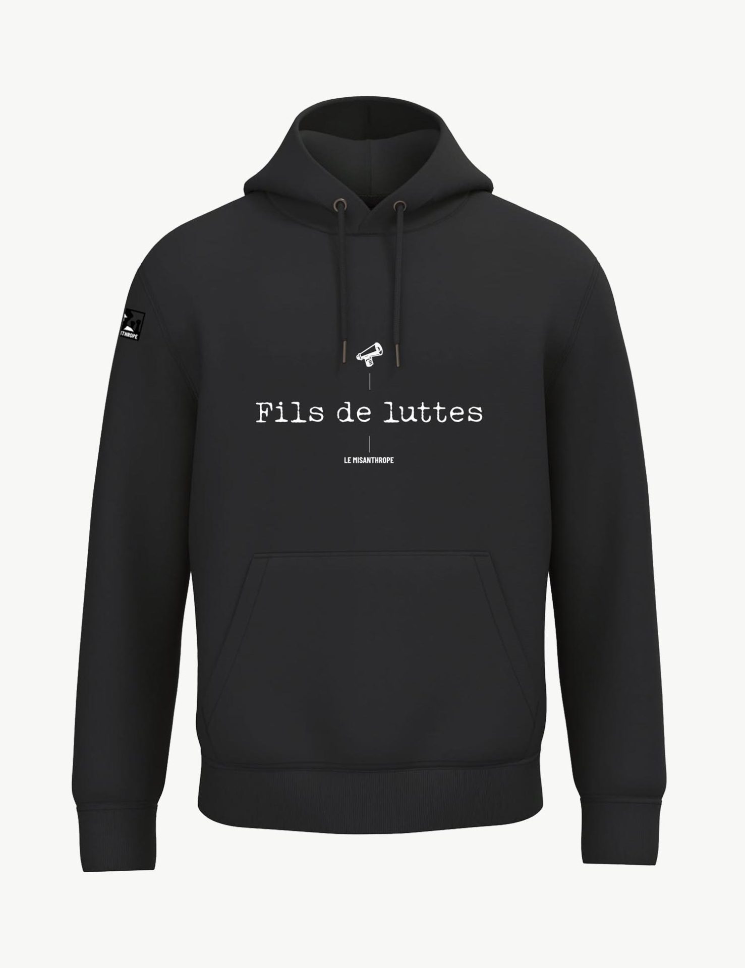 sweat à capuche militant fils de luttes en coton bio noir, vêtement engagé et éthique pour militants et militantes